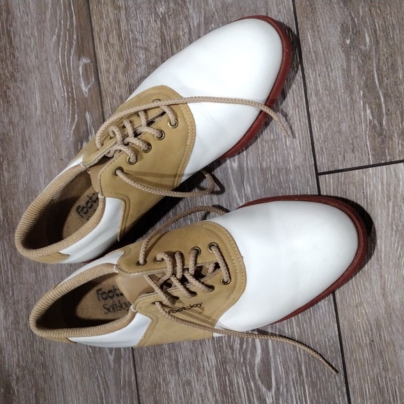 FootJoy Shoes - Foot Joy womens tan and white saddle shoe golf shoes. Size 8